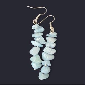 Light Blue Chip Dangle Earrings with Silver Hooks